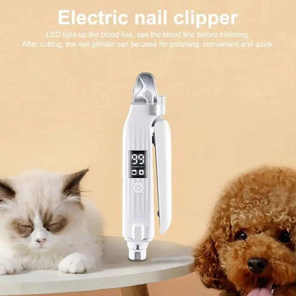 2-in-1 Electric Pet Nail Grinder with LED Light – Quiet Trimmer for Dogs & Cats