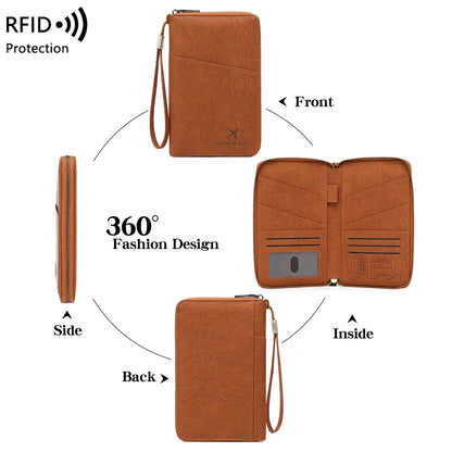 RFID Blocking Passport Wallet – Multi-Document Travel Holder with Zipper