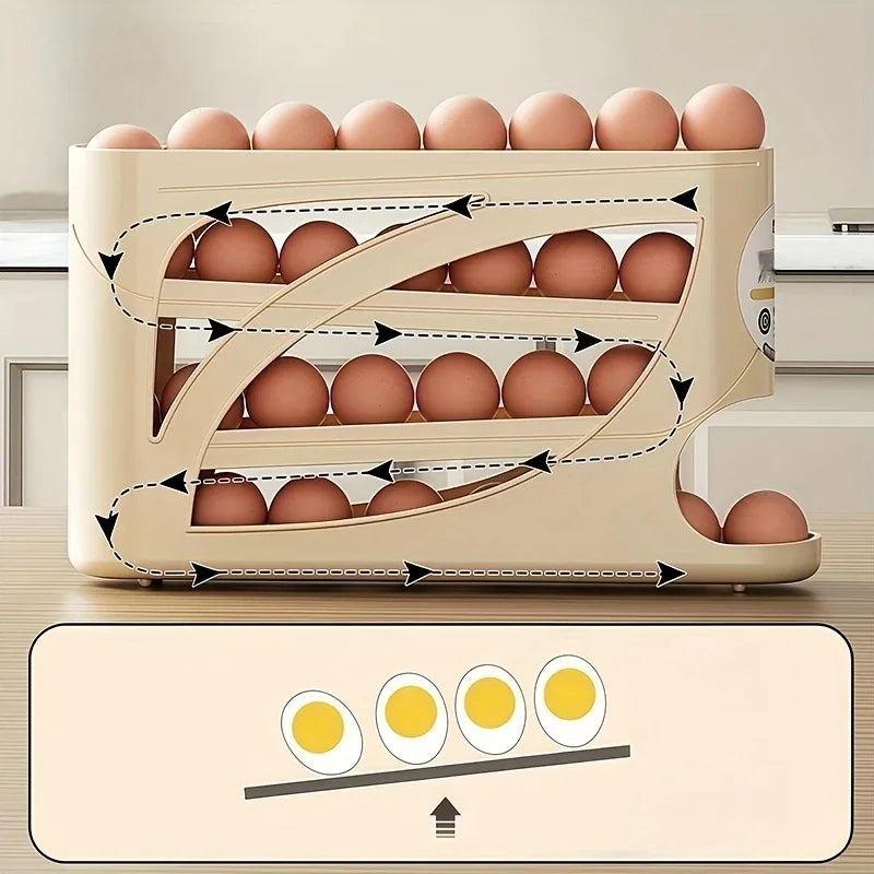 3-Tier Rolling Egg Storage Organiser – Fridge Egg Rack Holds Up to 30 Eggs