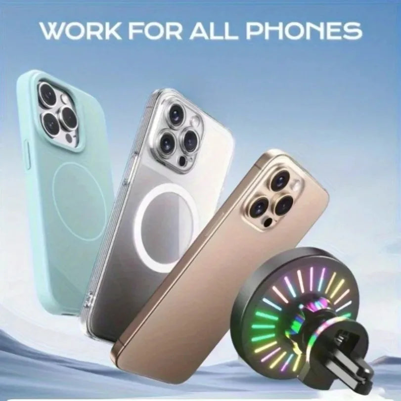 RGB MagSafe Wireless Car Phone Charger – Magnetic Air Vent Mount for iPhone