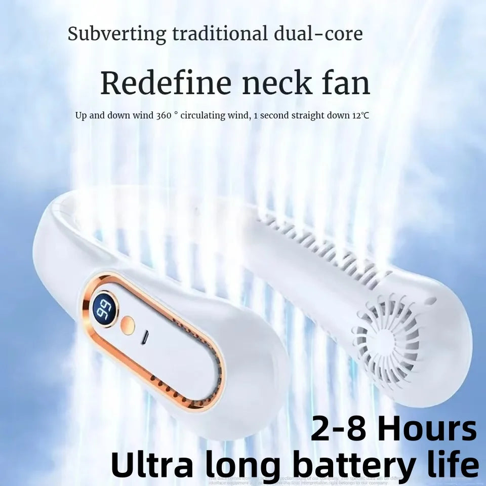 8000mAh Bladeless Neck Fan – Portable Rechargeable Hands-Free Cooling Fan