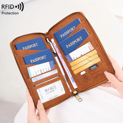 RFID Blocking Passport Wallet – Multi-Document Travel Holder with Zipper