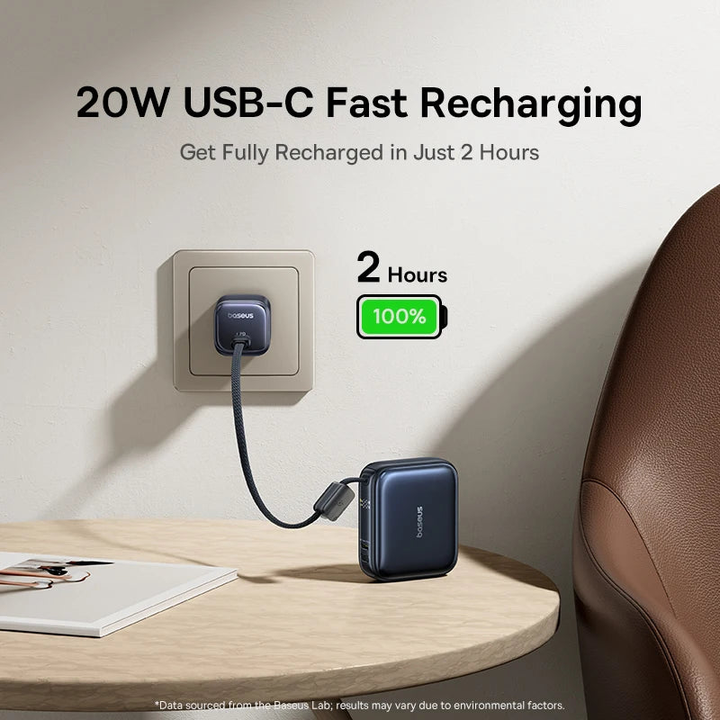 45W Mini Power Bank 10000mAh with Built-In USB-C Cable – Fast Charging Pocket Charger