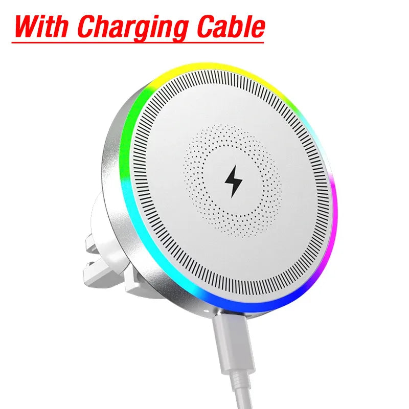 RGB MagSafe Wireless Car Phone Charger – Magnetic Air Vent Mount for iPhone