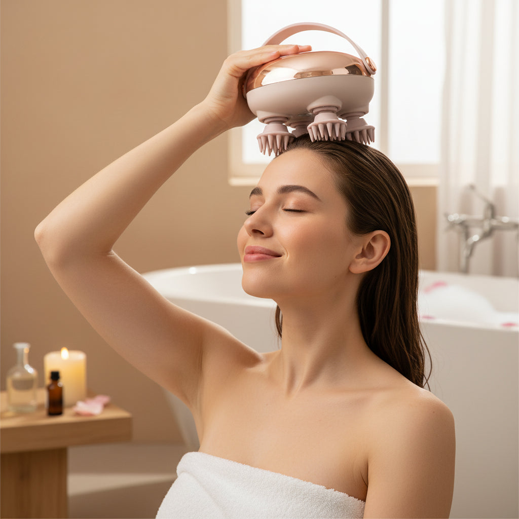 Wireless Electric Scalp Massager with Red Light & Heat – Hair Growth Head Massager