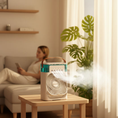 3-in-1 Portable Mini Air Conditioner Fan with LED Night Light & Humidifier