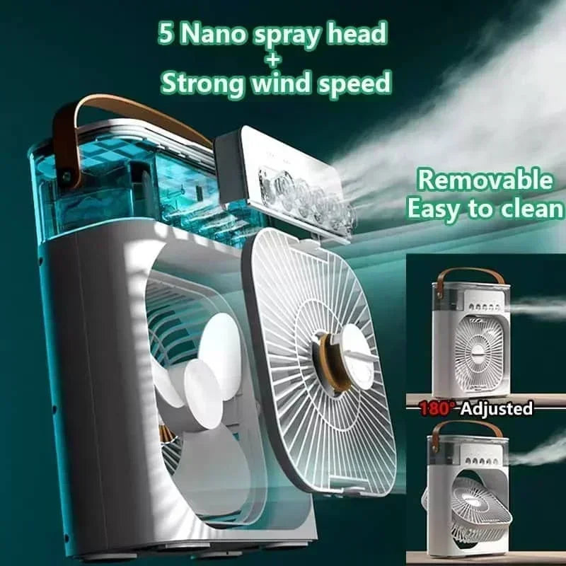 3-in-1 Portable Mini Air Conditioner Fan with LED Night Light & Humidifier