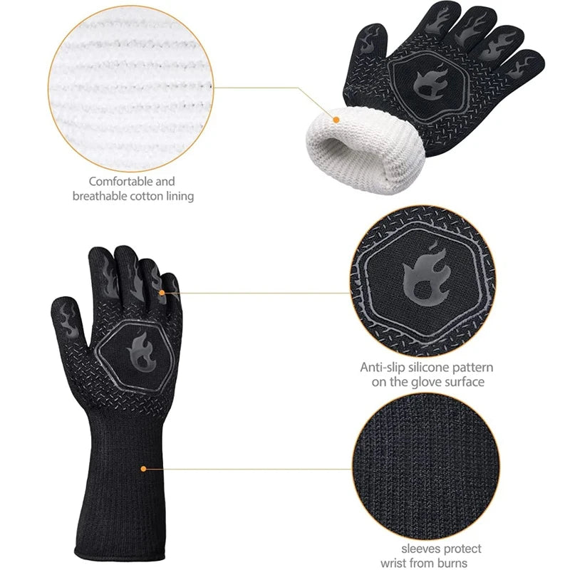 Heat-Resistant Silicone BBQ Grill Gloves – Non-Slip Oven Mitts for Cooking & Barbecue