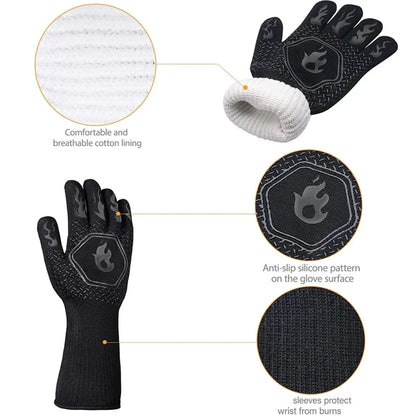 Heat-Resistant Silicone BBQ Grill Gloves – Non-Slip Oven Mitts for Cooking & Barbecue