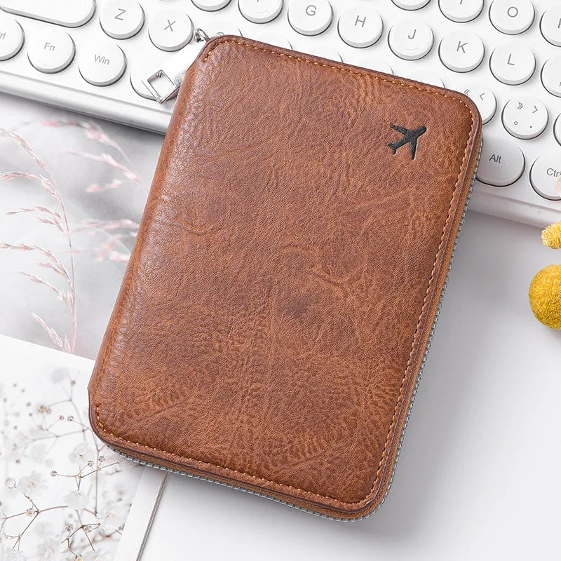 RFID Blocking Passport Wallet – Multi-Document Travel Holder with Zipper
