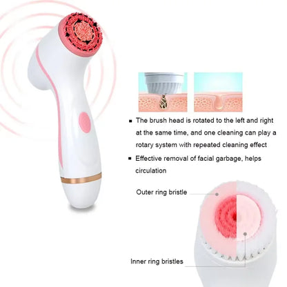 3-in-1 Electric Facial Cleansing Brush – Sonic Rotating Face Massager & Deep Cleanser