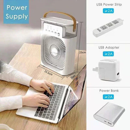 3-in-1 Portable Mini Air Conditioner Fan with LED Night Light & Humidifier