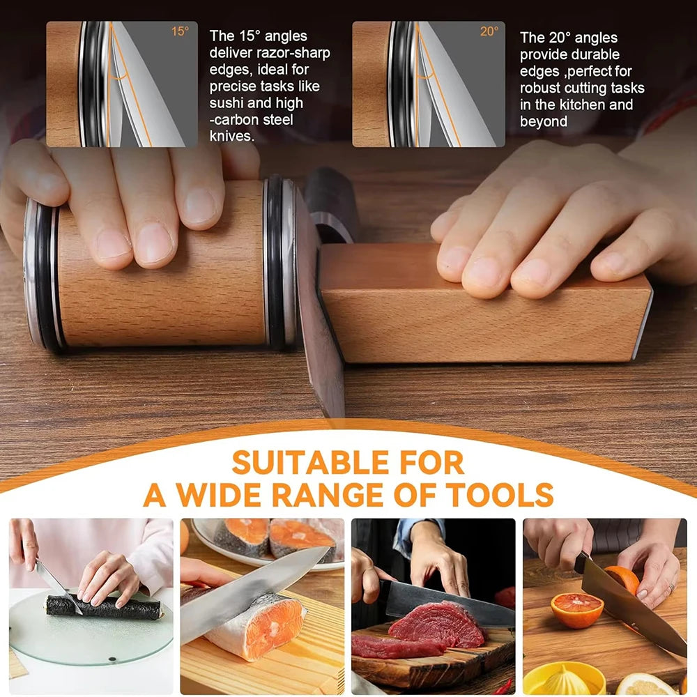Rolling Knife Sharpener – Double-Sided Diamond Sharpening Stone with Angle Guide