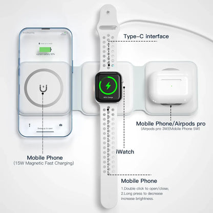 3-in-1 Magnetic Wireless Charging Station – Pad for iPhone Apple Watch & AirPods