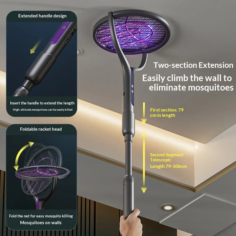 Rotating Head Electric Bug Zapper Racket – Rechargeable Fly Swatter & Mosquito Killer