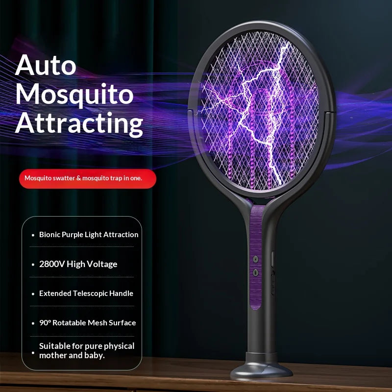 Rotating Head Electric Bug Zapper Racket – Rechargeable Fly Swatter & Mosquito Killer