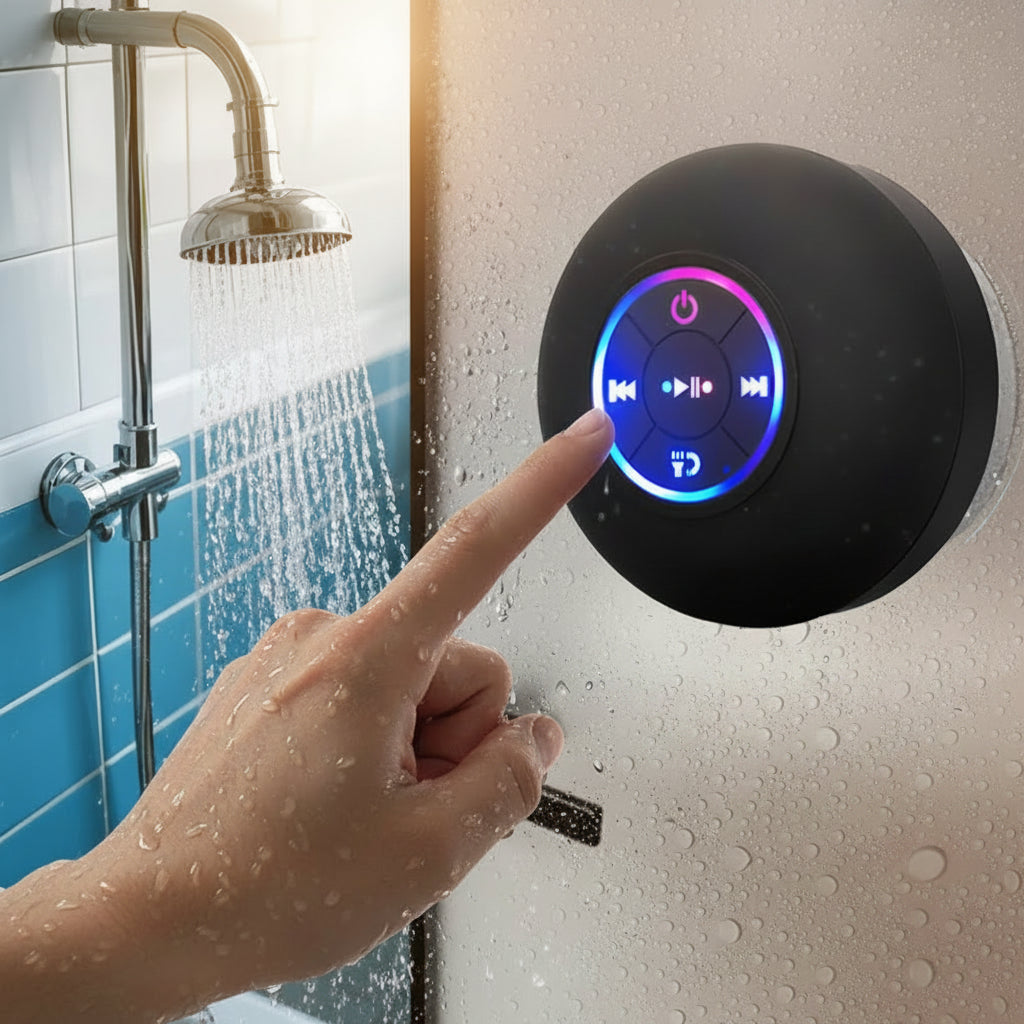 Waterproof Bluetooth Speaker with LED Light – IPX4 Outdoor Shower Speaker