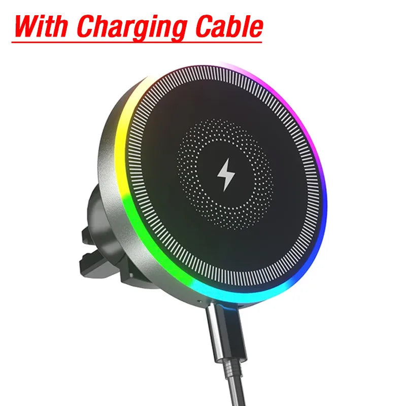 RGB MagSafe Wireless Car Phone Charger – Magnetic Air Vent Mount for iPhone