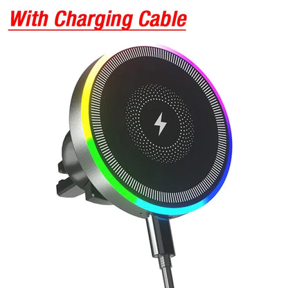 RGB MagSafe Wireless Car Phone Charger – Magnetic Air Vent Mount for iPhone