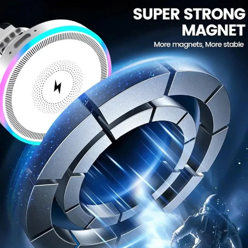 RGB MagSafe Wireless Car Phone Charger – Magnetic Air Vent Mount for iPhone