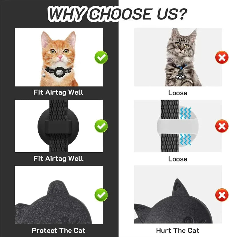 AirTag Cat & Dog Collar – Reflective Adjustable Safety Buckle GPS Collar