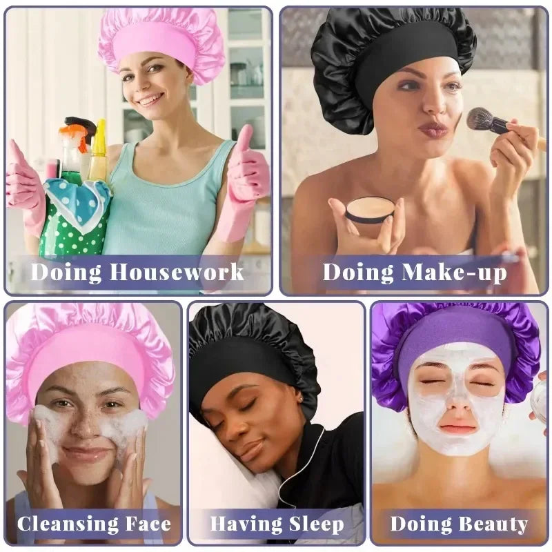 Satin Sleep Bonnet for Women – Large Silk-Lined Hair Wrap for Curly & Long Hair