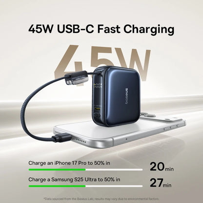 45W Mini Power Bank 10000mAh with Built-In USB-C Cable – Fast Charging Pocket Charger