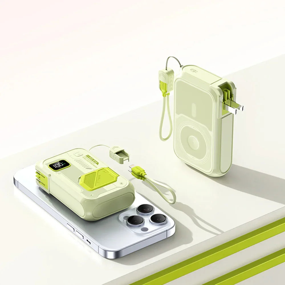 3-in-1 Wireless Power Bank 20,000mAh – 22.5W Fast Charge with Stand & Built-in Cables