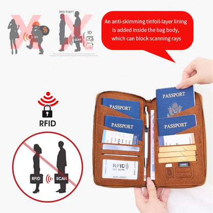 RFID Blocking Passport Wallet – Multi-Document Travel Holder with Zipper