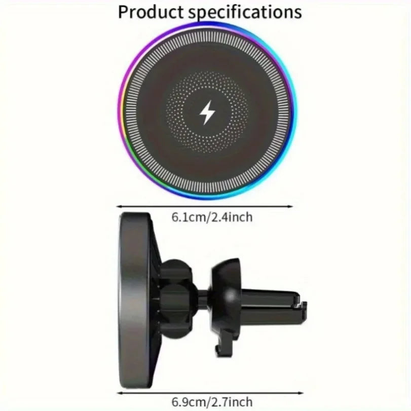 RGB MagSafe Wireless Car Phone Charger – Magnetic Air Vent Mount for iPhone