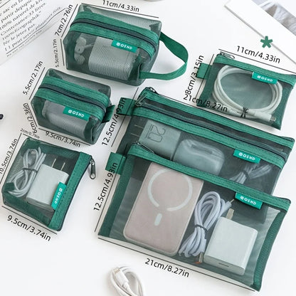 6-Piece Transparent Mesh Travel Organiser Pouches – Cosmetic & Card Storage Bags