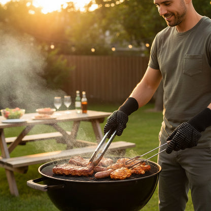 Heat-Resistant Silicone BBQ Grill Gloves – Non-Slip Oven Mitts for Cooking & Barbecue