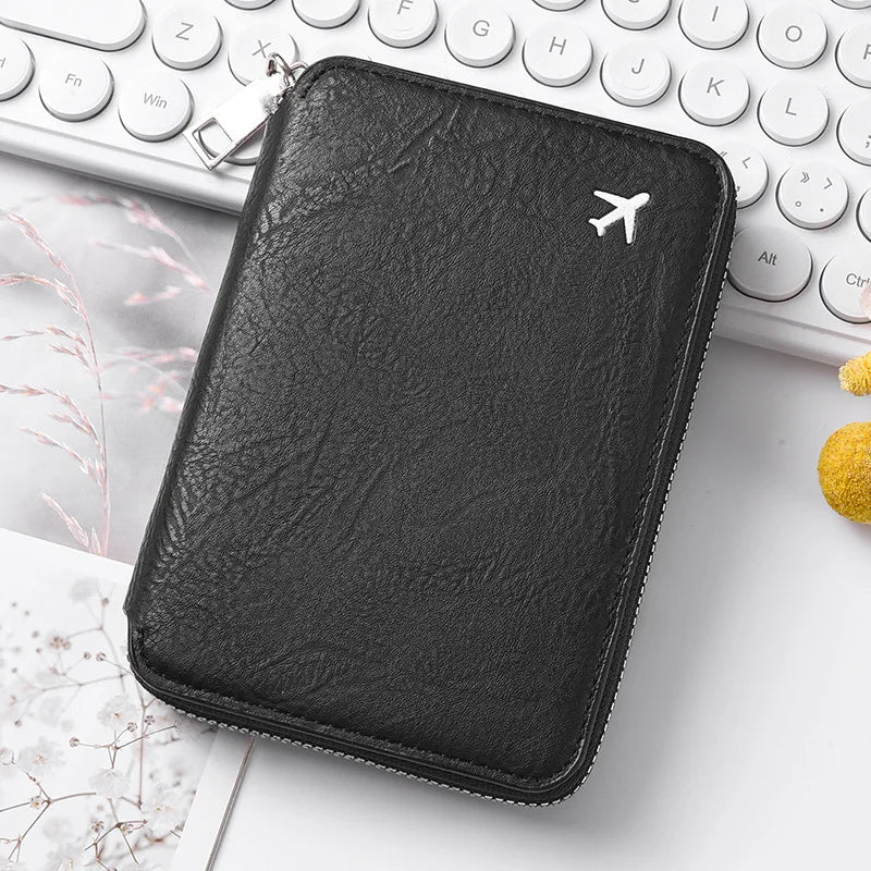 RFID Blocking Passport Wallet – Multi-Document Travel Holder with Zipper