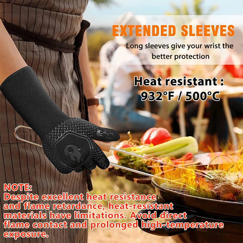 Heat-Resistant Silicone BBQ Grill Gloves – Non-Slip Oven Mitts for Cooking & Barbecue