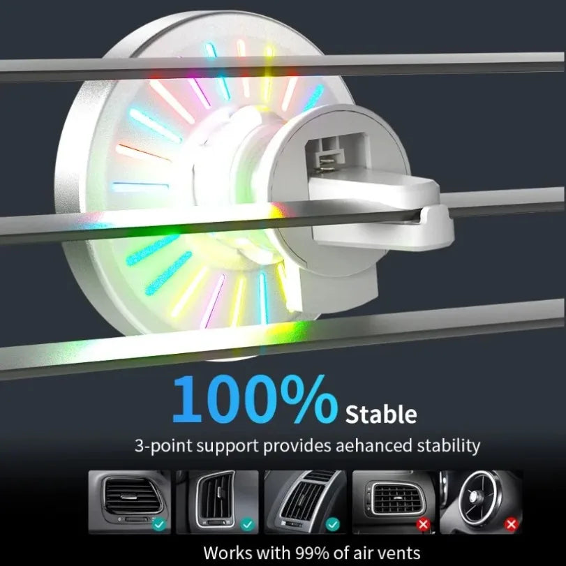 RGB MagSafe Wireless Car Phone Charger – Magnetic Air Vent Mount for iPhone