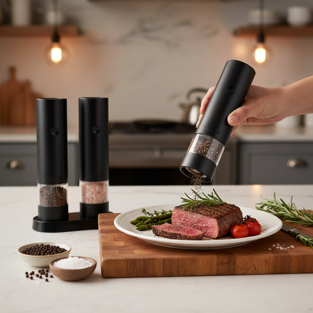USB Rechargeable Electric Pepper & Salt Grinder – Adjustable Coarseness Auto Spice Mill