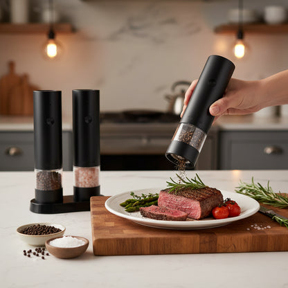 USB Rechargeable Electric Pepper & Salt Grinder – Adjustable Coarseness Auto Spice Mill