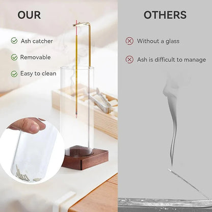 Glass incense holder with removable ash catcher