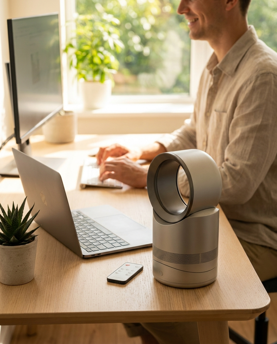 Bladeless Desktop Air Conditioner Fan with Remote Control lifestyle photo