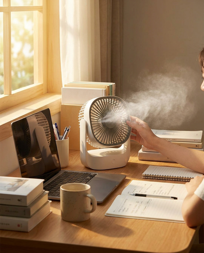 Mini Portable Air Conditioner Desk Fan with Spray Cooling lifestyle photo