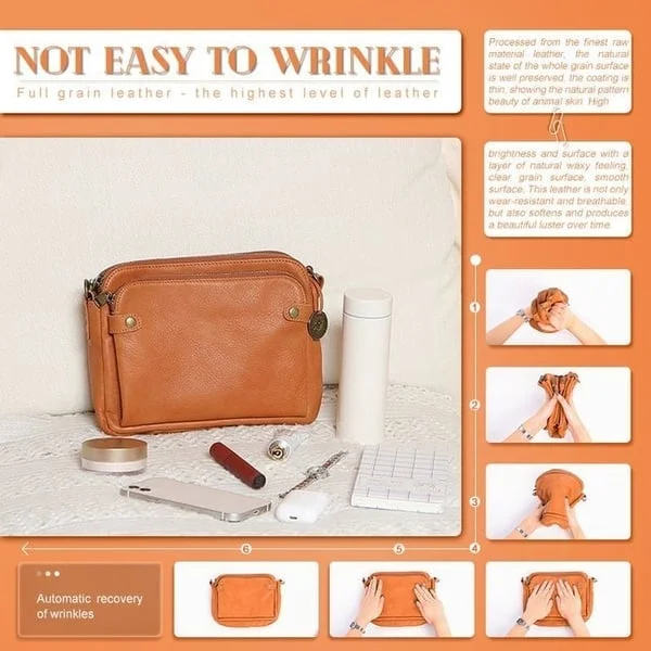 Three-layer crossbody leather shoulder bag