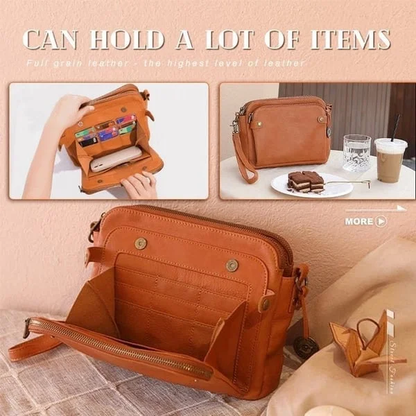 Three-layer crossbody leather shoulder bag