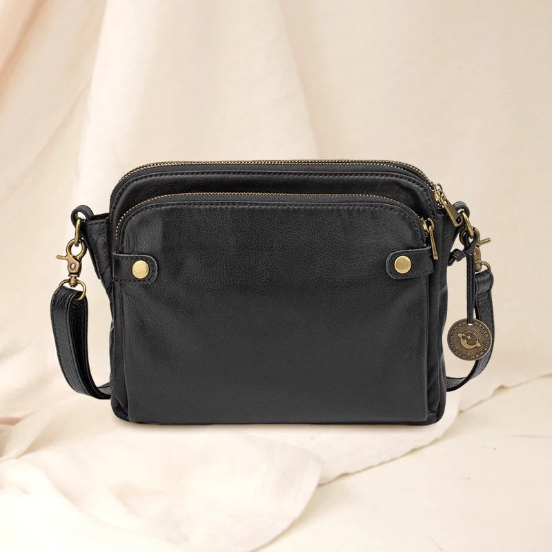 Three-layer crossbody leather shoulder bag