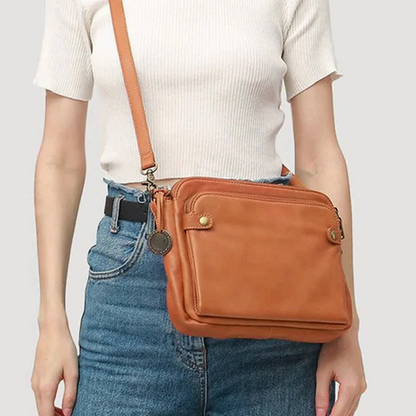 Three-layer crossbody leather shoulder bag