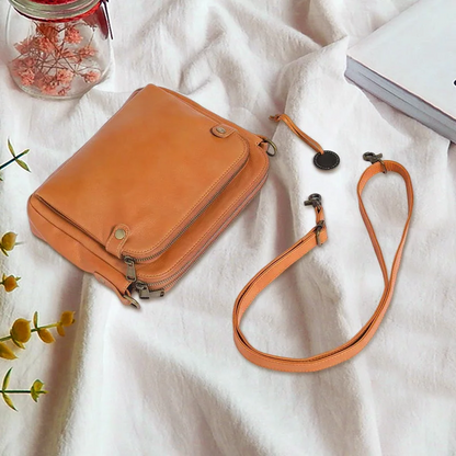 Three-layer crossbody leather shoulder bag