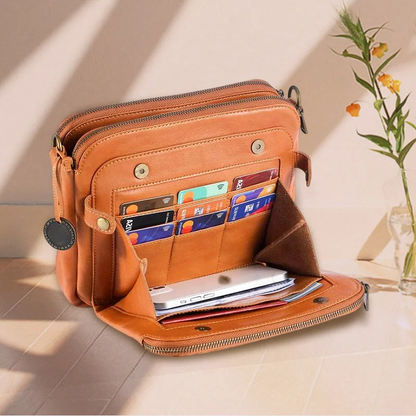 Three-layer crossbody leather shoulder bag