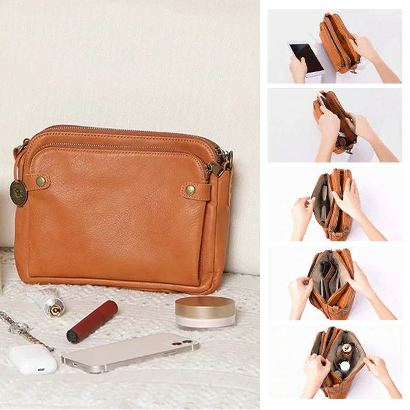 Three-layer crossbody leather shoulder bag