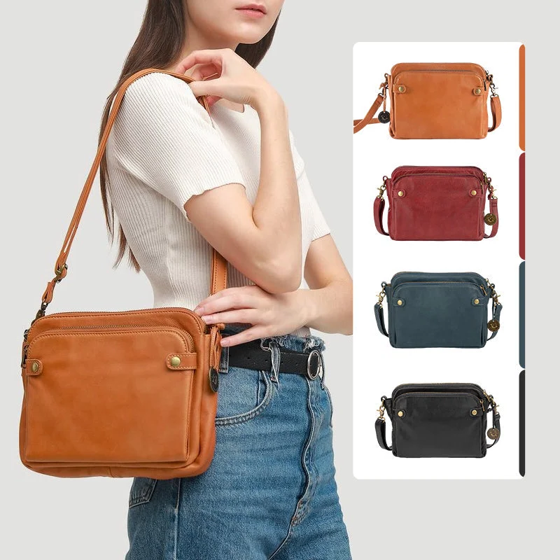Three-layer crossbody leather shoulder bag