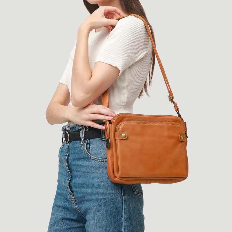 Three-layer crossbody leather shoulder bag