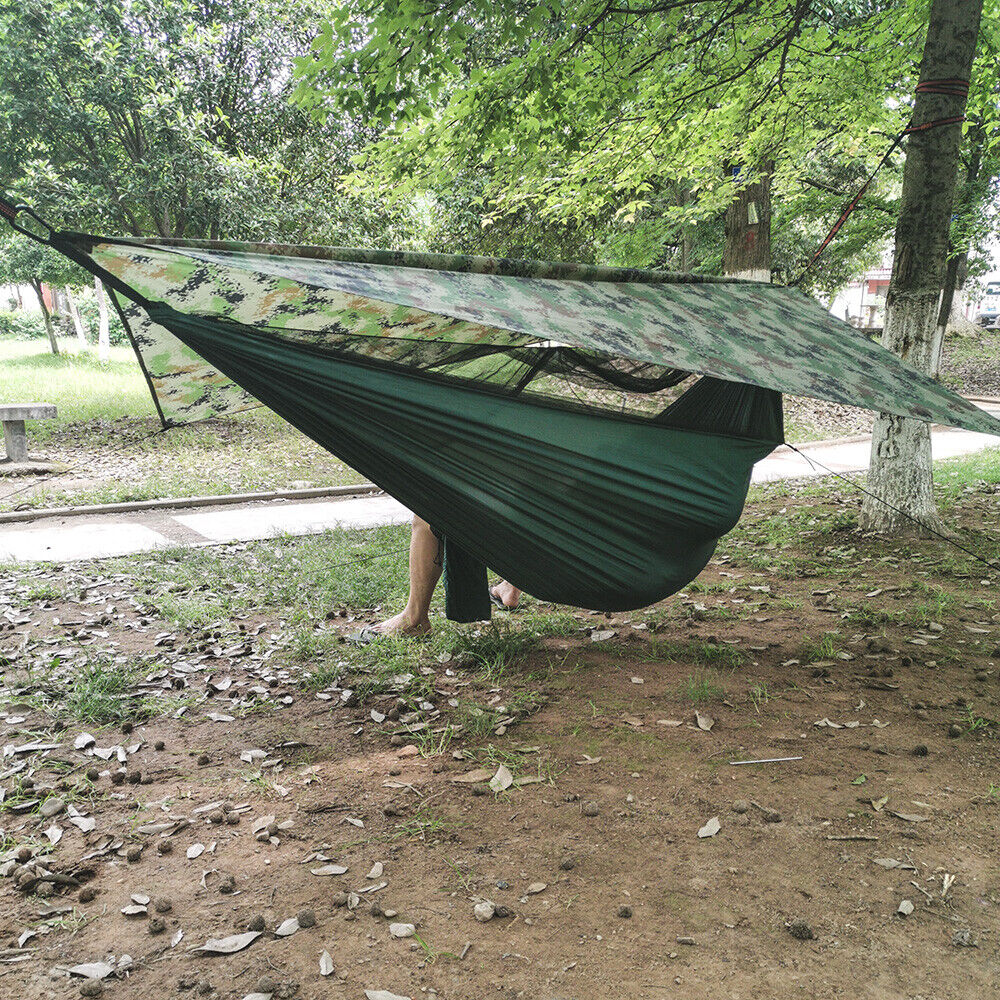 Two-person camping hammock tent with canopy